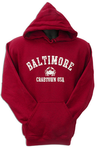 HOODED SWEATSHIRT BaLightimore Crabtown Distressed ANTIQUE CHERRY