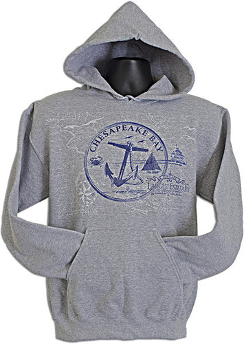 HOODED SWEATSHIRT Ches. Bay Circle Anchor SPORT GREY