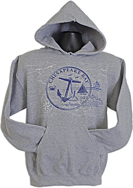 HOODED SWEATSHIRT Ches. Bay Circle Anchor SPORT GREY