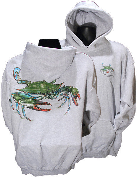 HOODED SWEATSHIRT 2-Sided Blue Crab Ches Bay ASH