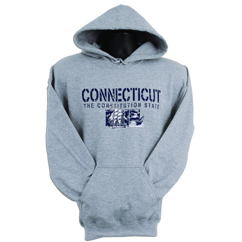 SWCT03G Hooded Sweatshirt Connecticut Stencil ATHLETIC GREY