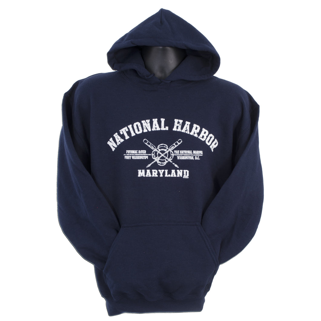 HOODED SWEATSHIRT NATIONAL HARBOR CROSSED OARS NAVY BLUE