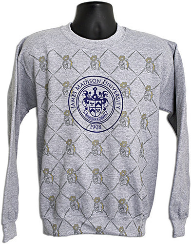 CREW SWEATSHIRTeat JMU Overall Print w Seal GREY