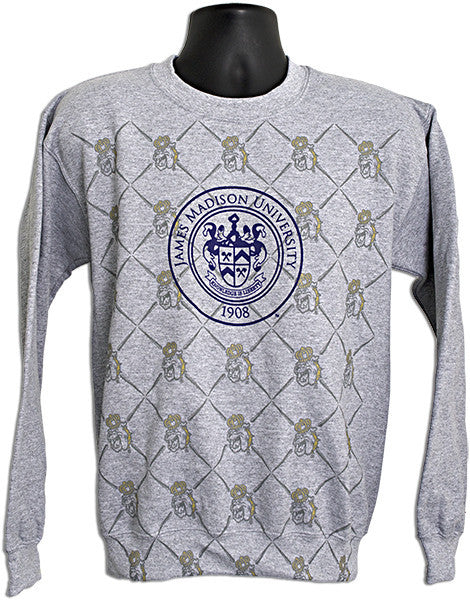 CREW SWEATSHIRTeat JMU Overall Print w Seal GREY
