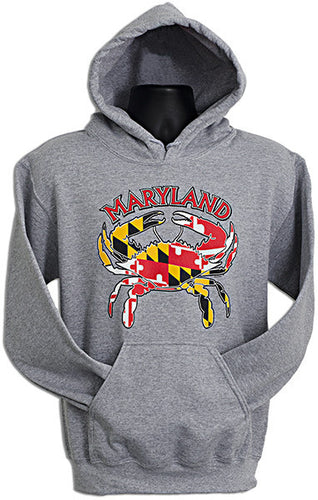 HOODED SWEATSHIRT Maryland Flag/Crab GREY