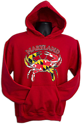 HOODED SWEATSHIRT Maryland Flag/Crab RED