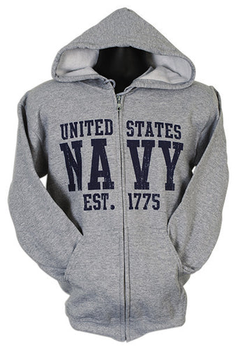 ZIP HOOD- United States Navy EST 1775 SPORT GREY XX