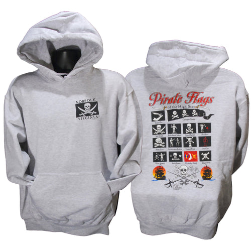 HOODED SWEATSHIRT Pirate Flags Norfolk/Virginia Ash