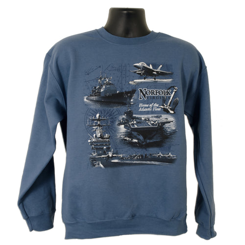 SWNV08I CREW SWEATSHIRT Norfolk Scroll Scene INDIGO