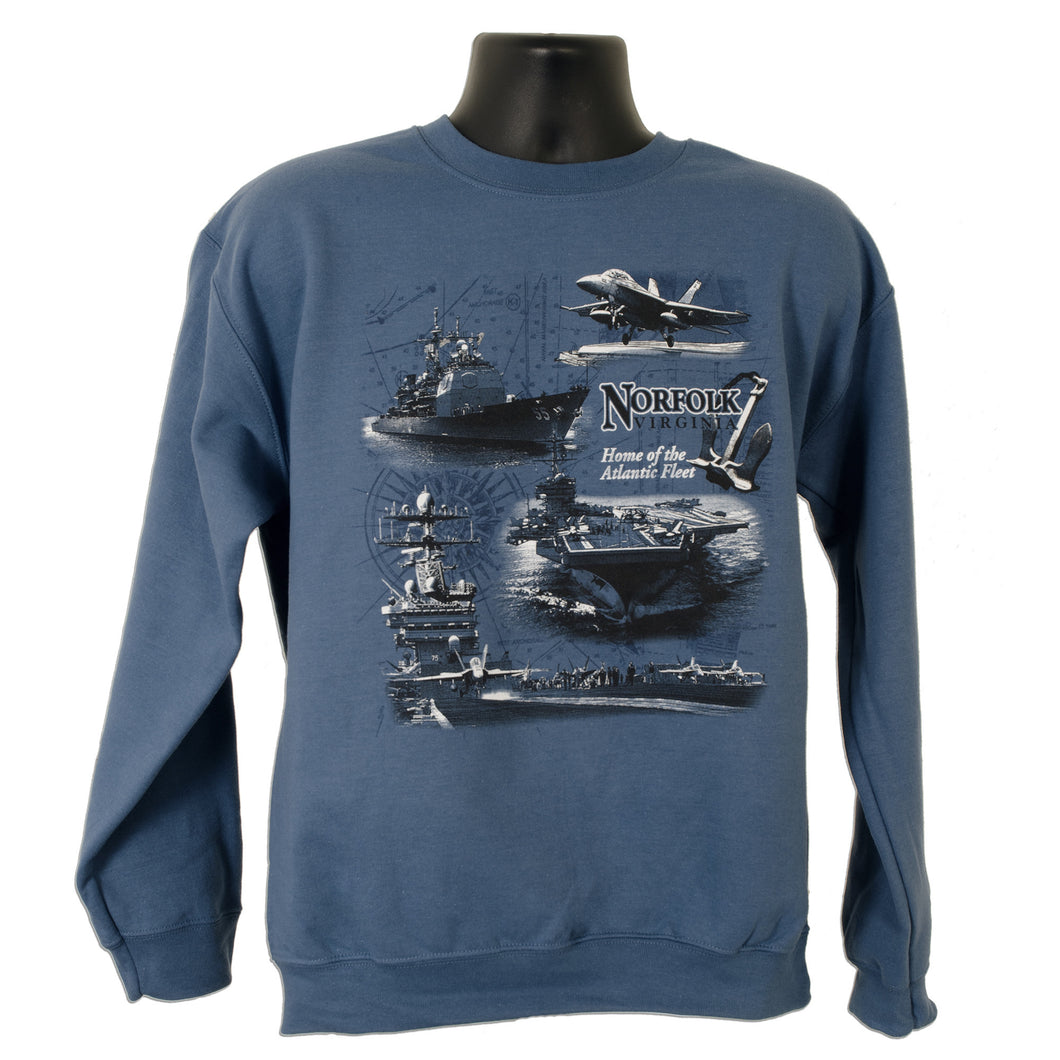 SWNV08I CREW SWEATSHIRT Norfolk Scroll Scene INDIGO