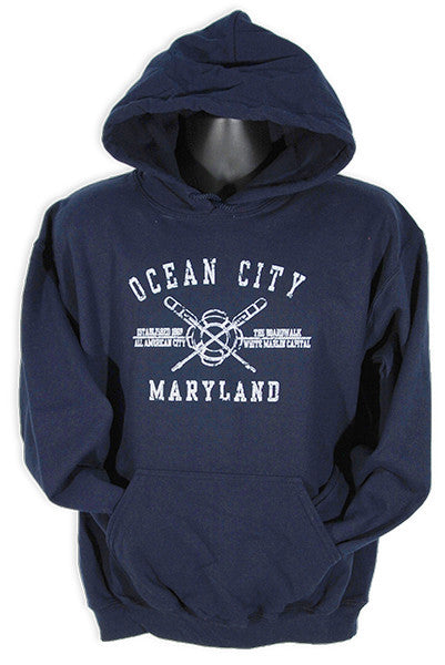 HOODED SWEATSHIRT - Ocean City Crossed Oars NAVY