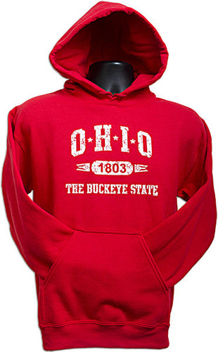 HOODED SWEATSHIRT Ohio Distressed RED