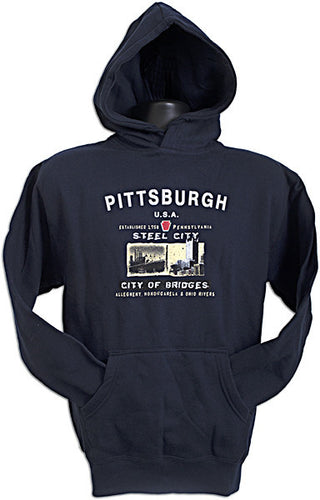 HOODED SWEATSHIRT - Pittsburgh USA City of Bridges NAVY