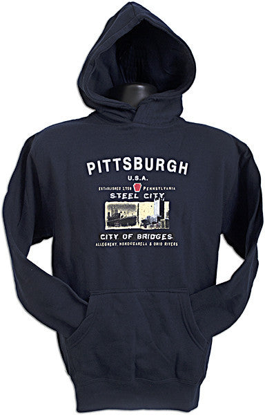 HOODED SWEATSHIRT - Pittsburgh USA City of Bridges NAVY