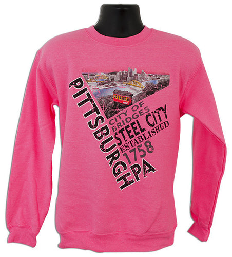 CREW SWEATSHIRT - Pittsburgh Diagonal SAFETY PINK