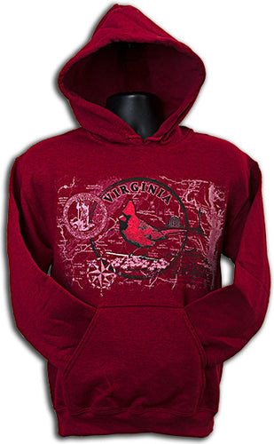 HOODED SWEATSHIRT Virginia Cardinal Circle ANTIQUE CHERRY