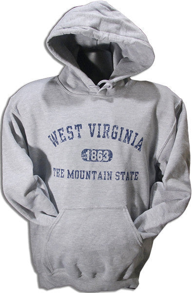 HOODED SWEATSHIRT West Virginia Distressed Grey