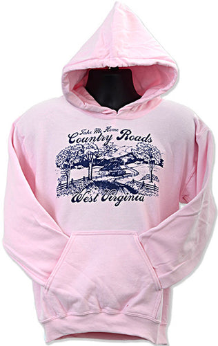 HOODED SWEATSHIRT West Virginia Country Roads PINK