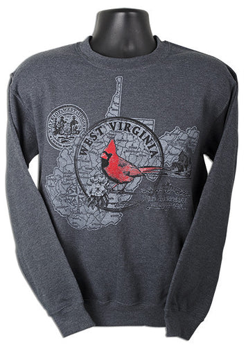 CREW SWEATSHIRT West Virginia Circle Map DARK HEATHER
