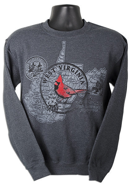 CREW SWEATSHIRT West Virginia Circle Map DARK HEATHER