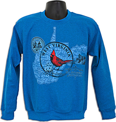 CREW SWEATSHIRT West Virginia Circle Map ANTIQUE SAPPHIRE