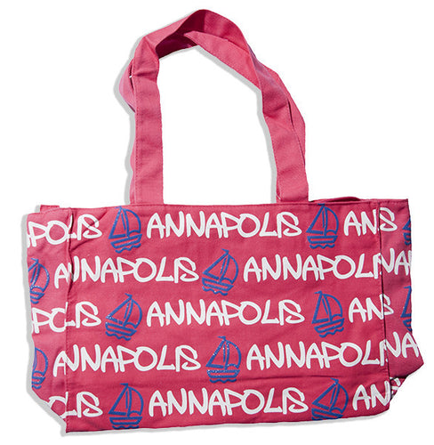 Robin Ruth Tote Bag - MEDIUM - Annapolis Fuchsia with White/Blue