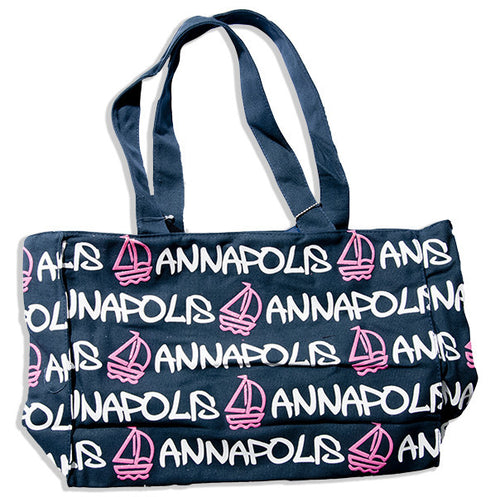 Robin Ruth Tote Bag - MEDIUM - Annapolis Navy with White/Fuchsia