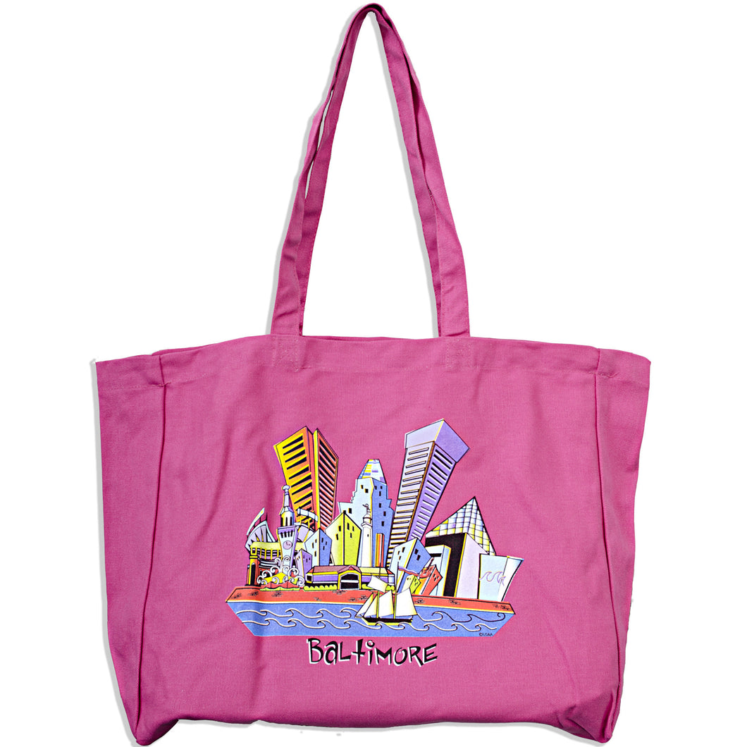 Robin Ruth Tote Bag - Baltimore Cartoon-scape Pink