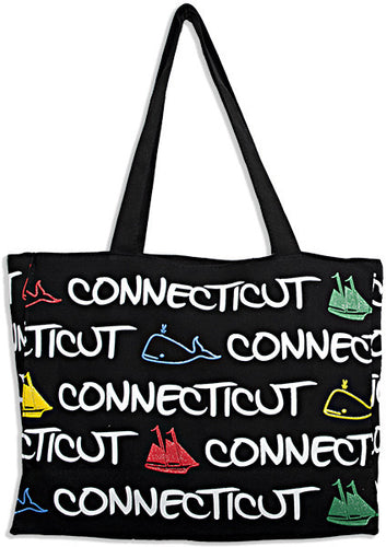 Robin Ruth Tote Bag - MEDIUM - Black with Multi Whale/Ship - Connecticut