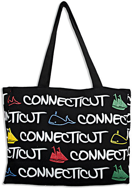 Robin Ruth Tote Bag - MEDIUM - Black with Multi Whale/Ship - Connecticut