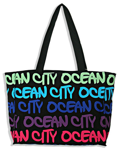 Robin Ruth Tote Bag - MEDIUM - Black/Blue/ Purp Ocean City 