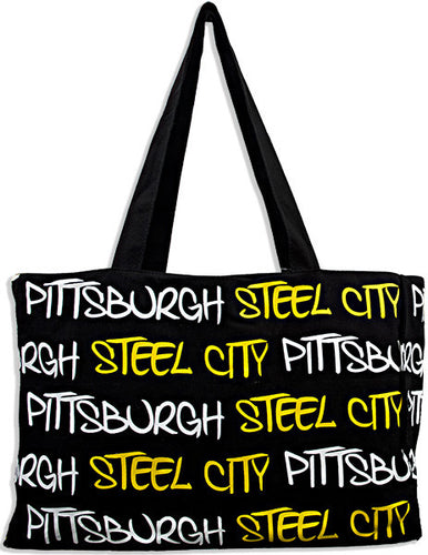 Robin Ruth Tote Bag - MED- Black/White/Gold Pittsburgh 