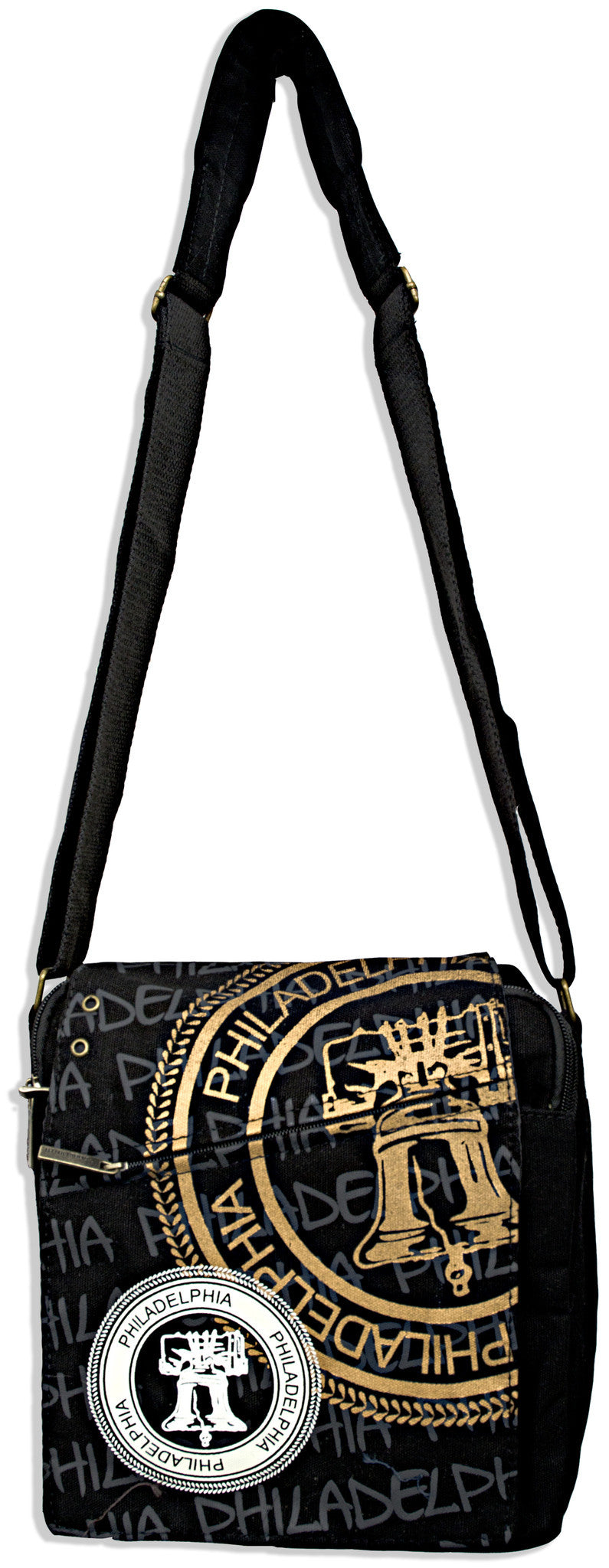 Robin Ruth Messenger Bag MED - Stamp Philadelphia BLACK