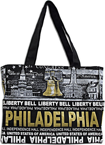 Robin Ruth Tote Bag - Philadelphia Skyline Black/White/Gold 