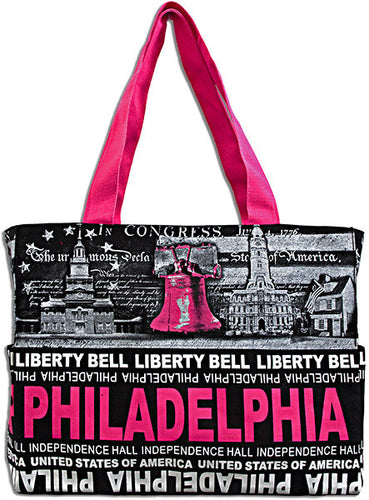 Robin Ruth Tote Bag - Philadelphia Skyline Black/White/Pink 