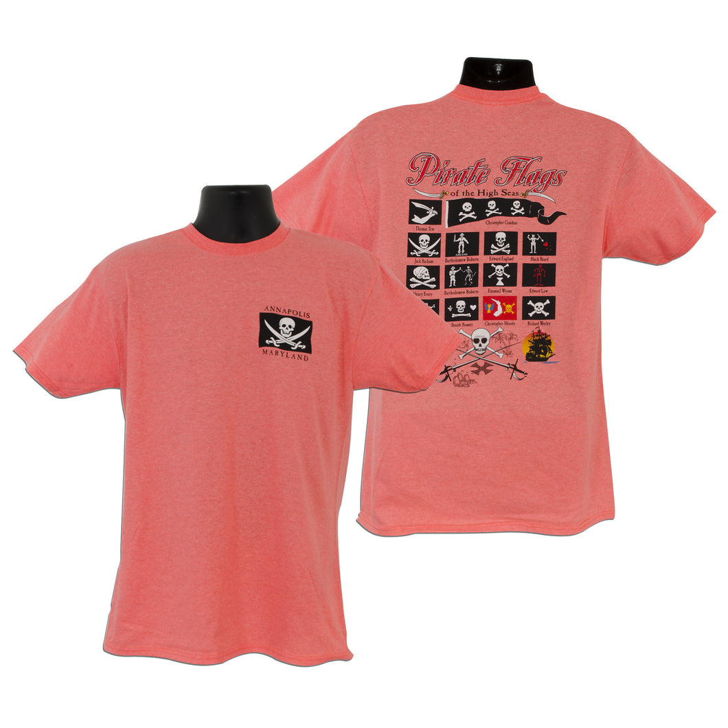 TSAM03C T-Shirt Pirate Flags 2-Sided Annapolis, MD CORAL HEATHER