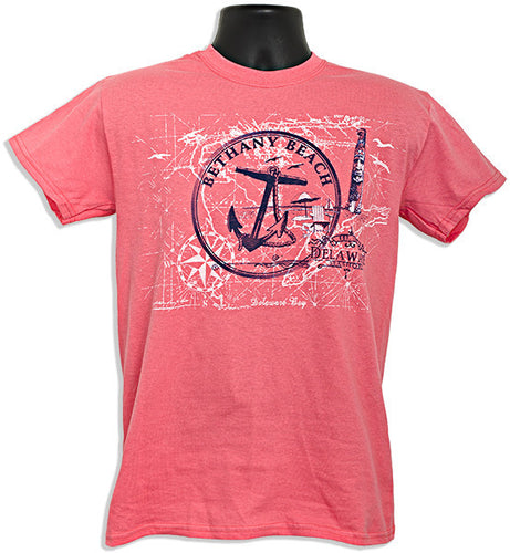 T-Shirt Bethany Beach Anchor Circle CORAL SILK