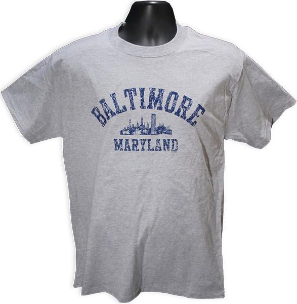 TSBM10G T-Shirt Baltimore Skyline Distressed GREY