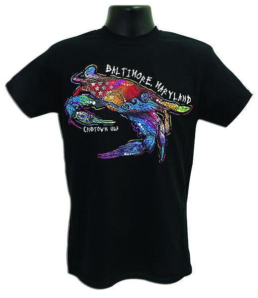 TSBM13B T-Shirt Mosaic Crab Baltimore BLACK