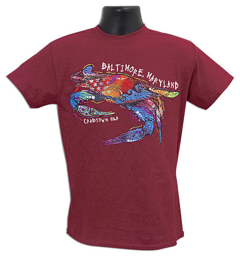 T-Shirt Mosaic Crab Baltimore ANTIQUE CHERRY