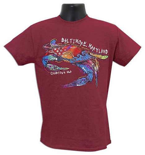 TSBM13C T-Shirt Mosaic Crab Baltimore ANTIQUE CHERRY