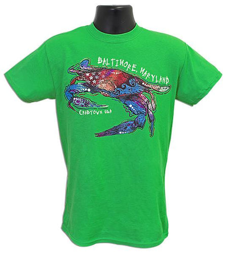 TSBM13E T-Shirt Mosaic Crab Baltimore ELECTRIC GREEN