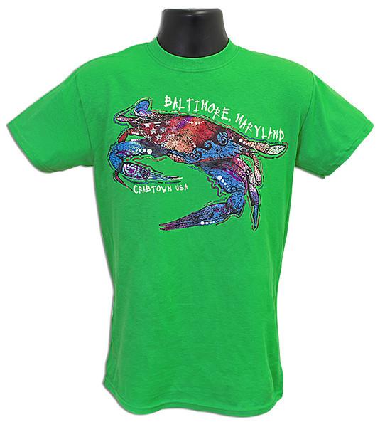 TSBM13E T-Shirt Mosaic Crab Baltimore ELECTRIC GREEN