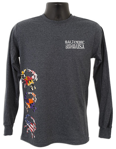 Long Sleeve T Baltimore Crab Stack DARK HEATHER