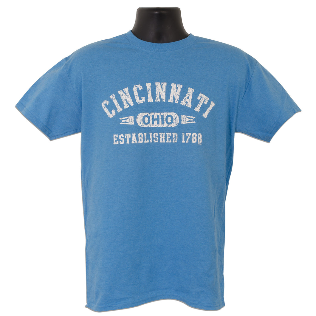 TSCC01S T-Shirt Distressed Cincinnati Established 1778 SAPPHIRE HEATHER