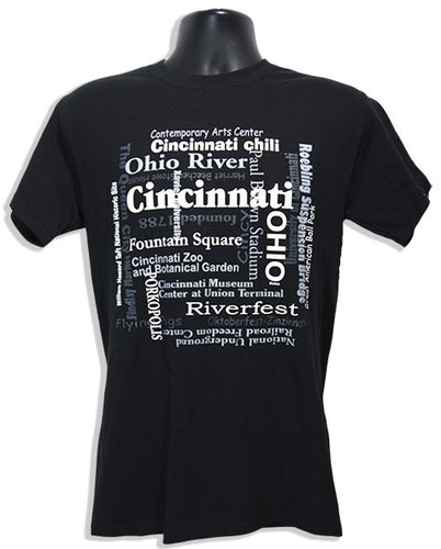 T-Shirt 100% Cincinnati Scrabble Black
