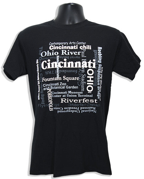 T-Shirt 100% Cincinnati Scrabble Black