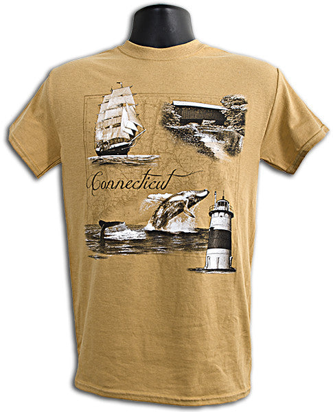 T-Shirt Connecticut Map OLD GOLD