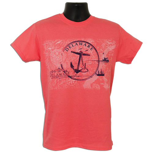 T-Shirt Delaware Map Anchor CORAL SILK