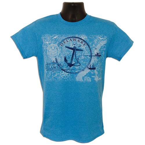 T-Shirt Delaware Map Anchor HEATHER SAPPHIRE